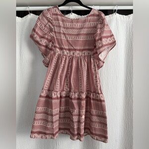 Anthropologie Mauve and White Geometric Dress